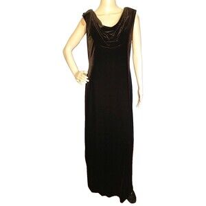 ALEX EVENINGS Golden Brown Sleeveless Cowl Neck Velvet Long Maxi Dress  14   T23